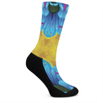 Blue And Pink Flowers Kaleidoscope Print Crew Socks