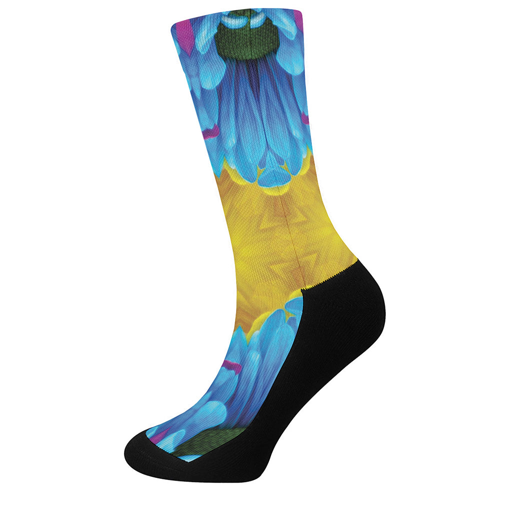 Blue And Pink Flowers Kaleidoscope Print Crew Socks