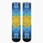 Blue And Pink Flowers Kaleidoscope Print Crew Socks