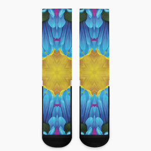 Blue And Pink Flowers Kaleidoscope Print Crew Socks