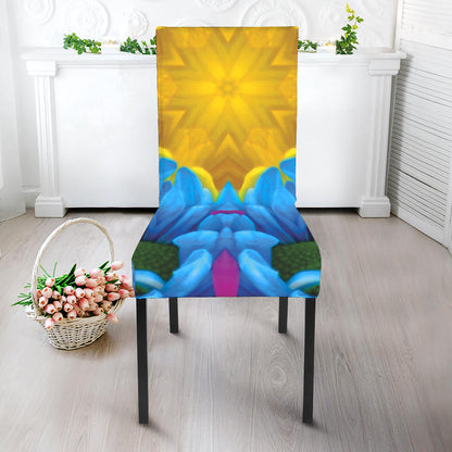 Blue And Pink Flowers Kaleidoscope Print Dining Chair Slipcover