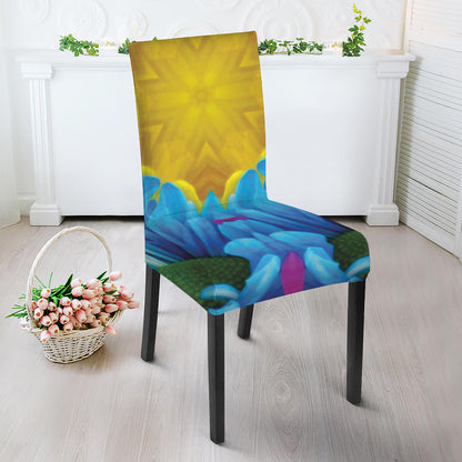 Blue And Pink Flowers Kaleidoscope Print Dining Chair Slipcover