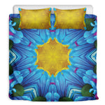Blue And Pink Flowers Kaleidoscope Print Duvet Cover Bedding Set