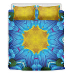Blue And Pink Flowers Kaleidoscope Print Duvet Cover Bedding Set