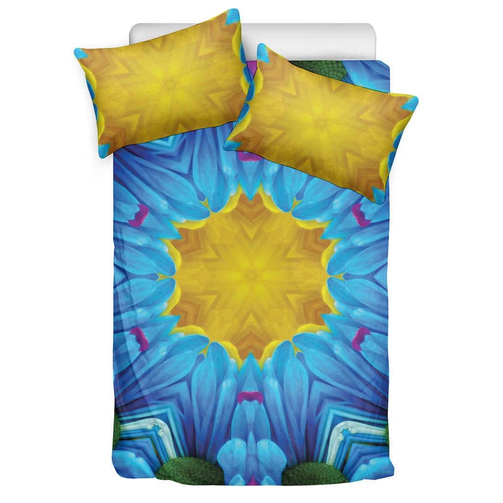 Blue And Pink Flowers Kaleidoscope Print Duvet Cover Bedding Set