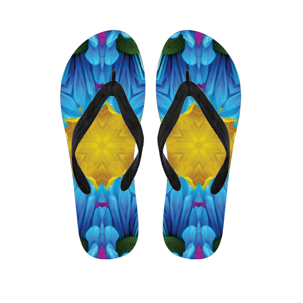 Blue And Pink Flowers Kaleidoscope Print Flip Flops