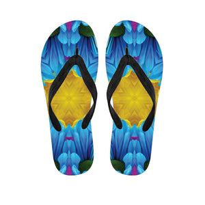 Blue And Pink Flowers Kaleidoscope Print Flip Flops