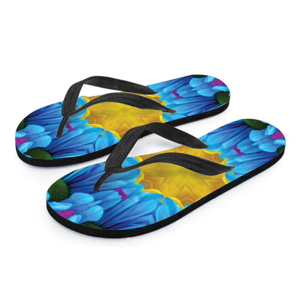 Blue And Pink Flowers Kaleidoscope Print Flip Flops