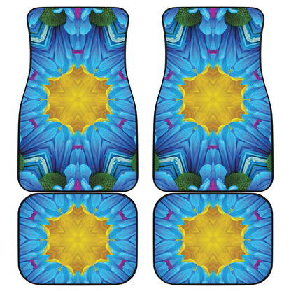 Blue And Pink Flowers Kaleidoscope Print Front and Back Car Floor Mats