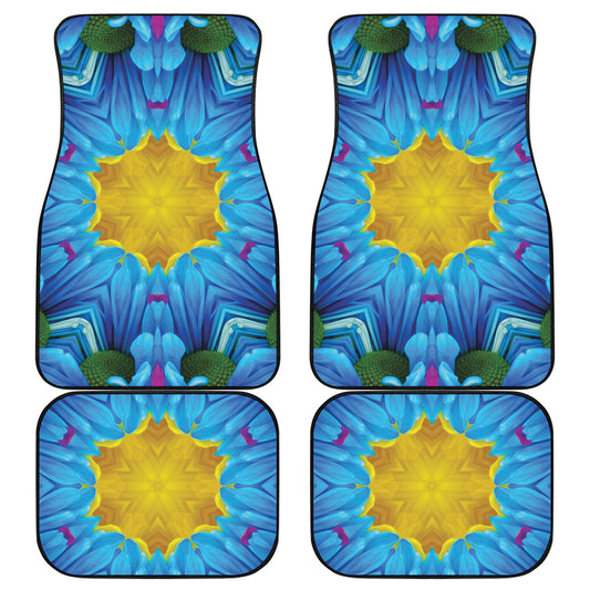 Blue And Pink Flowers Kaleidoscope Print Front and Back Car Floor Mats