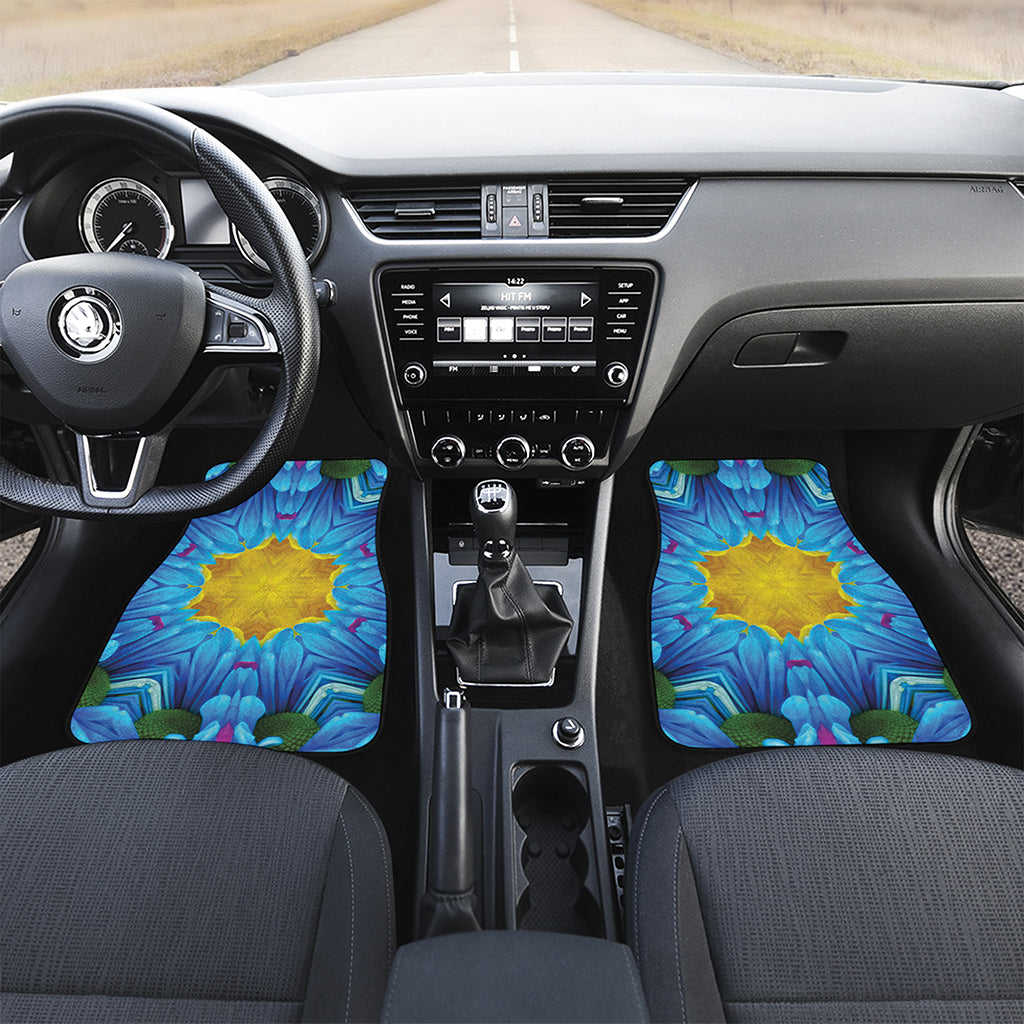 Blue And Pink Flowers Kaleidoscope Print Front and Back Car Floor Mats