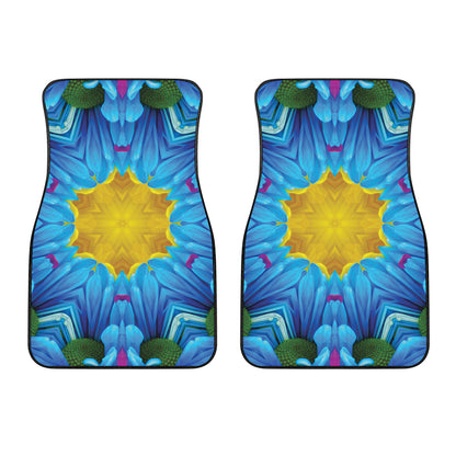 Blue And Pink Flowers Kaleidoscope Print Front Car Floor Mats
