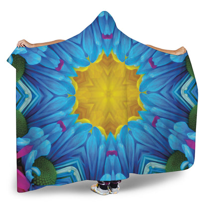 Blue And Pink Flowers Kaleidoscope Print Hooded Blanket