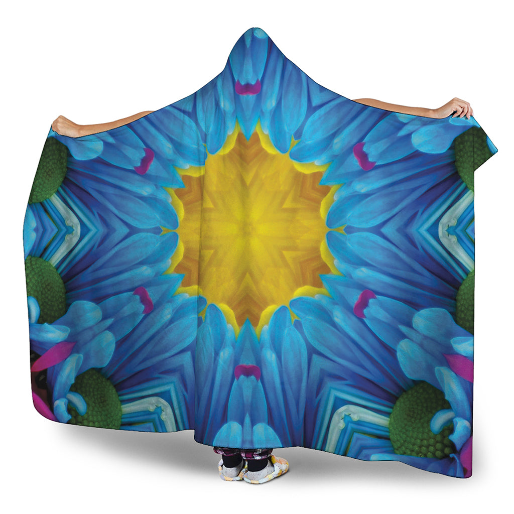 Blue And Pink Flowers Kaleidoscope Print Hooded Blanket