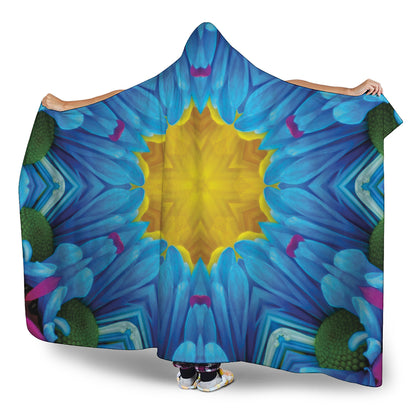 Blue And Pink Flowers Kaleidoscope Print Hooded Blanket
