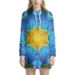 Blue And Pink Flowers Kaleidoscope Print Hoodie Dress