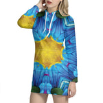 Blue And Pink Flowers Kaleidoscope Print Hoodie Dress