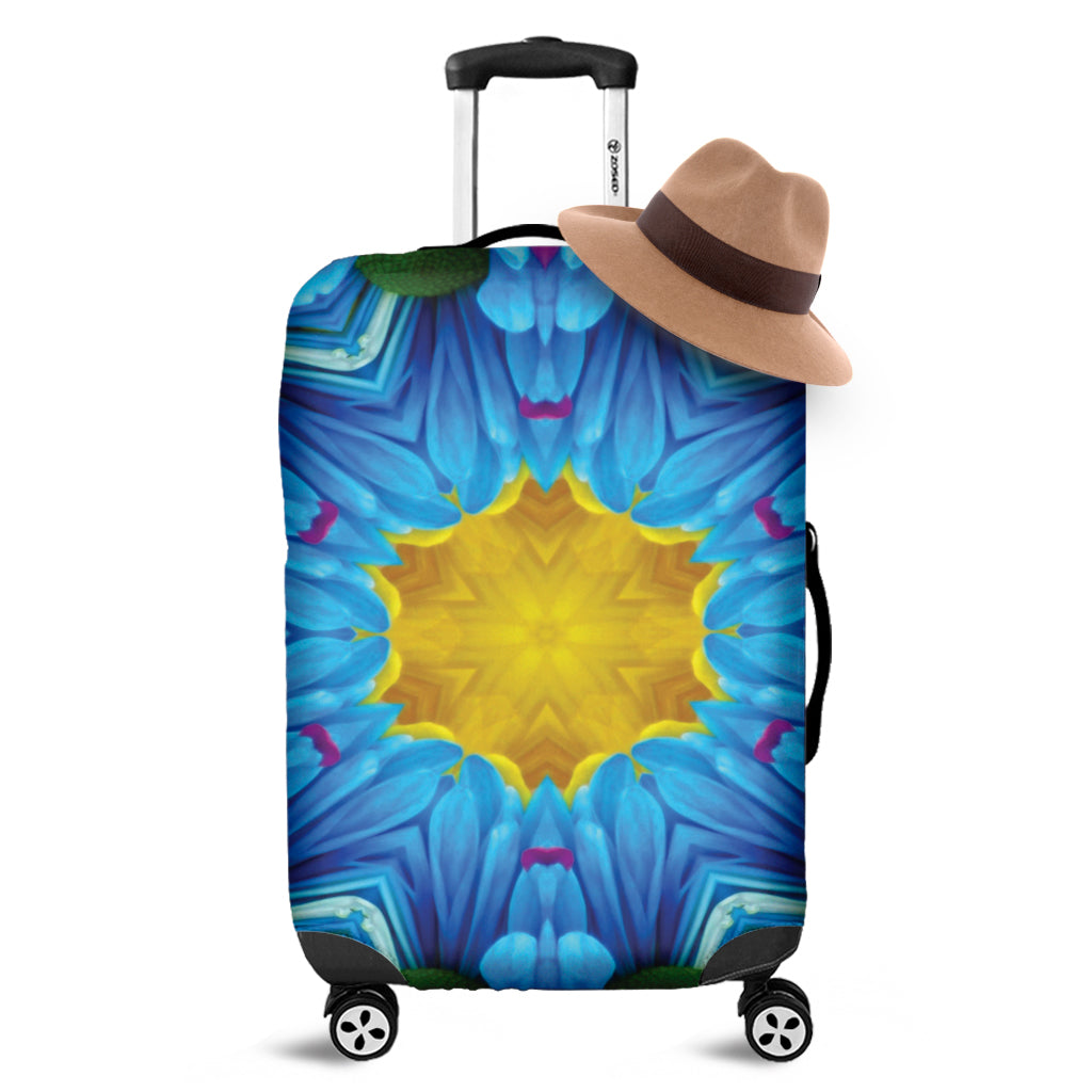 Blue And Pink Flowers Kaleidoscope Print Luggage Cover