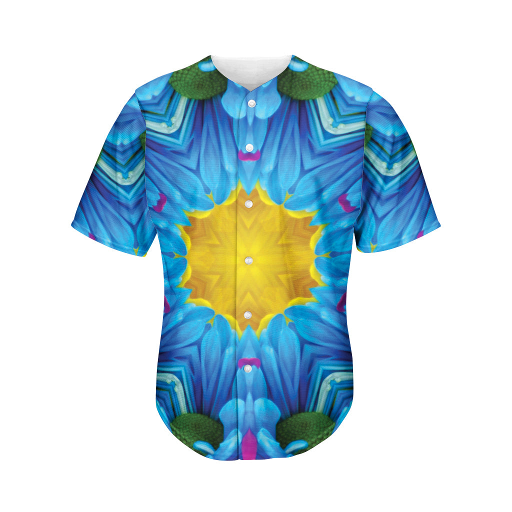 Blue And Pink Flowers Kaleidoscope Print Men's Baseball Jersey