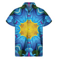 Blue And Pink Flowers Kaleidoscope Print Men's Short Sleeve Shirt