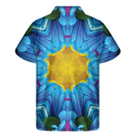 Blue And Pink Flowers Kaleidoscope Print Men's Short Sleeve Shirt