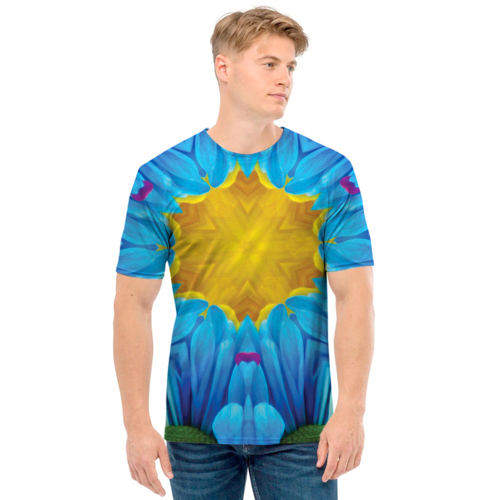 Blue And Pink Flowers Kaleidoscope Print Men's T-Shirt