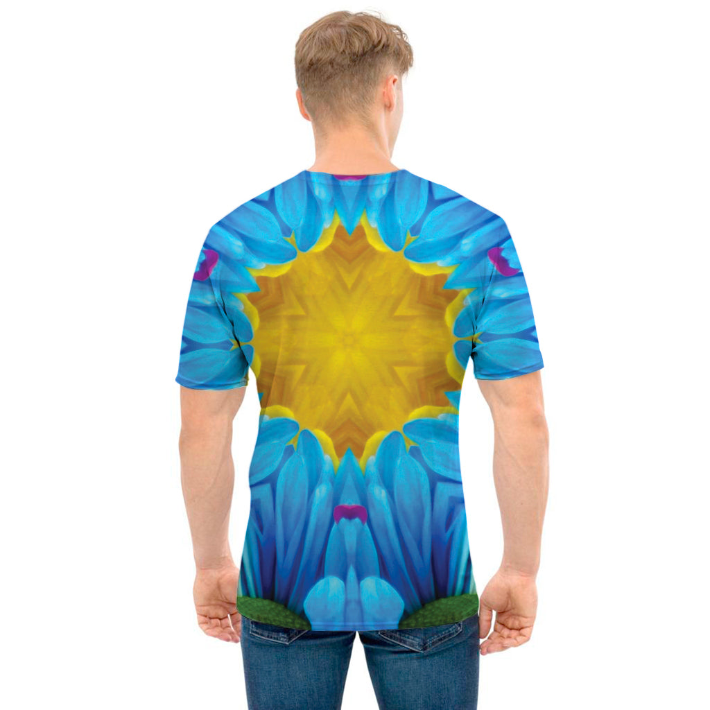 Blue And Pink Flowers Kaleidoscope Print Men's T-Shirt