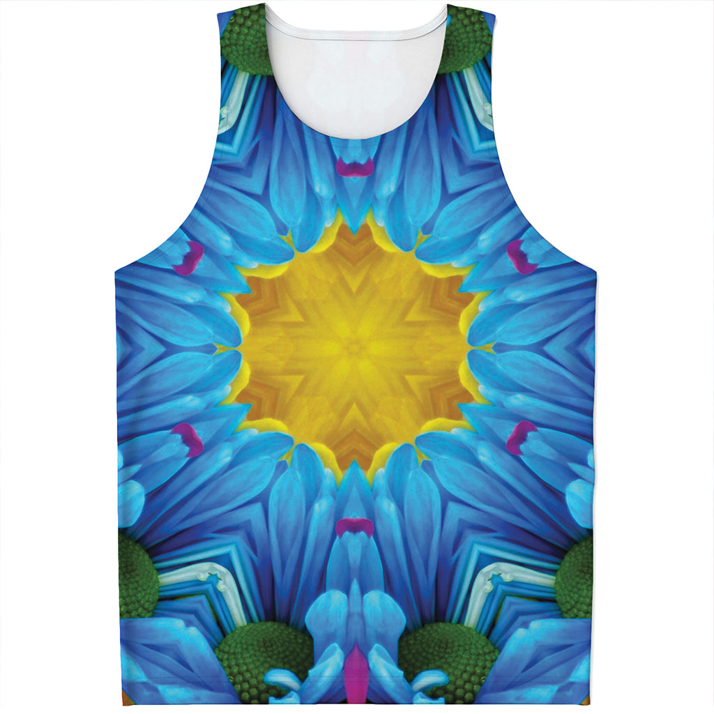 Blue And Pink Flowers Kaleidoscope Print Men's Tank Top