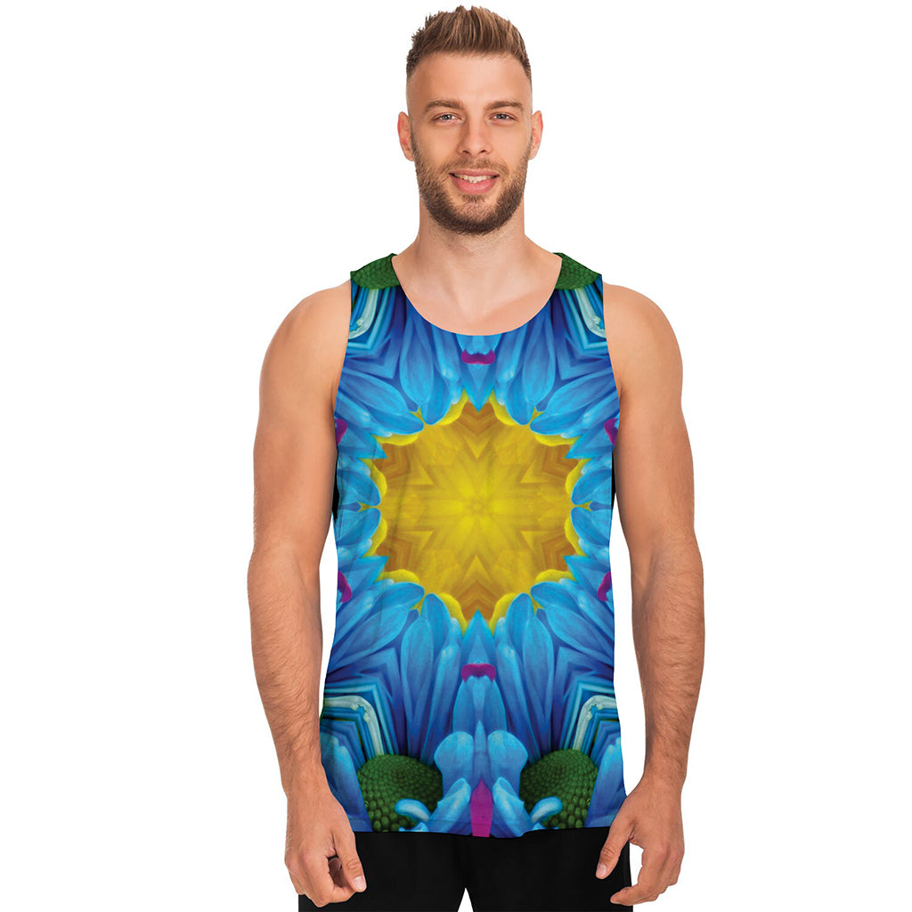 Blue And Pink Flowers Kaleidoscope Print Men's Tank Top