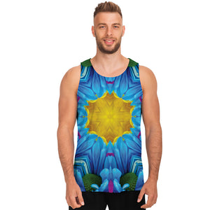 Blue And Pink Flowers Kaleidoscope Print Men's Tank Top