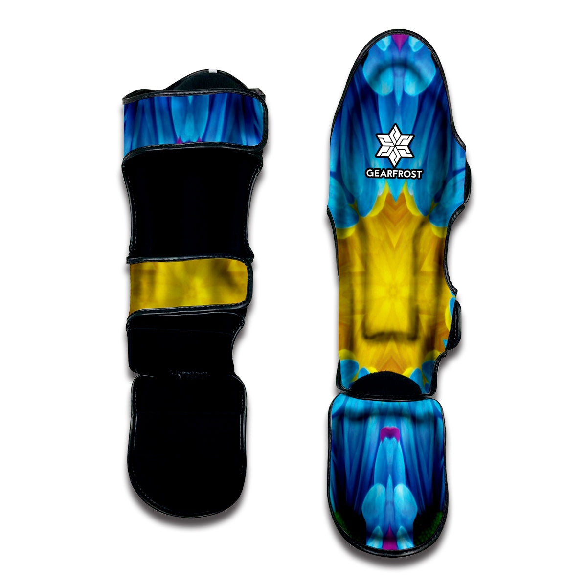 Blue And Pink Flowers Kaleidoscope Print Muay Thai Shin Guard