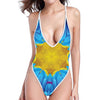 Blue And Pink Flowers Kaleidoscope Print One Piece High Cut Swimsuit