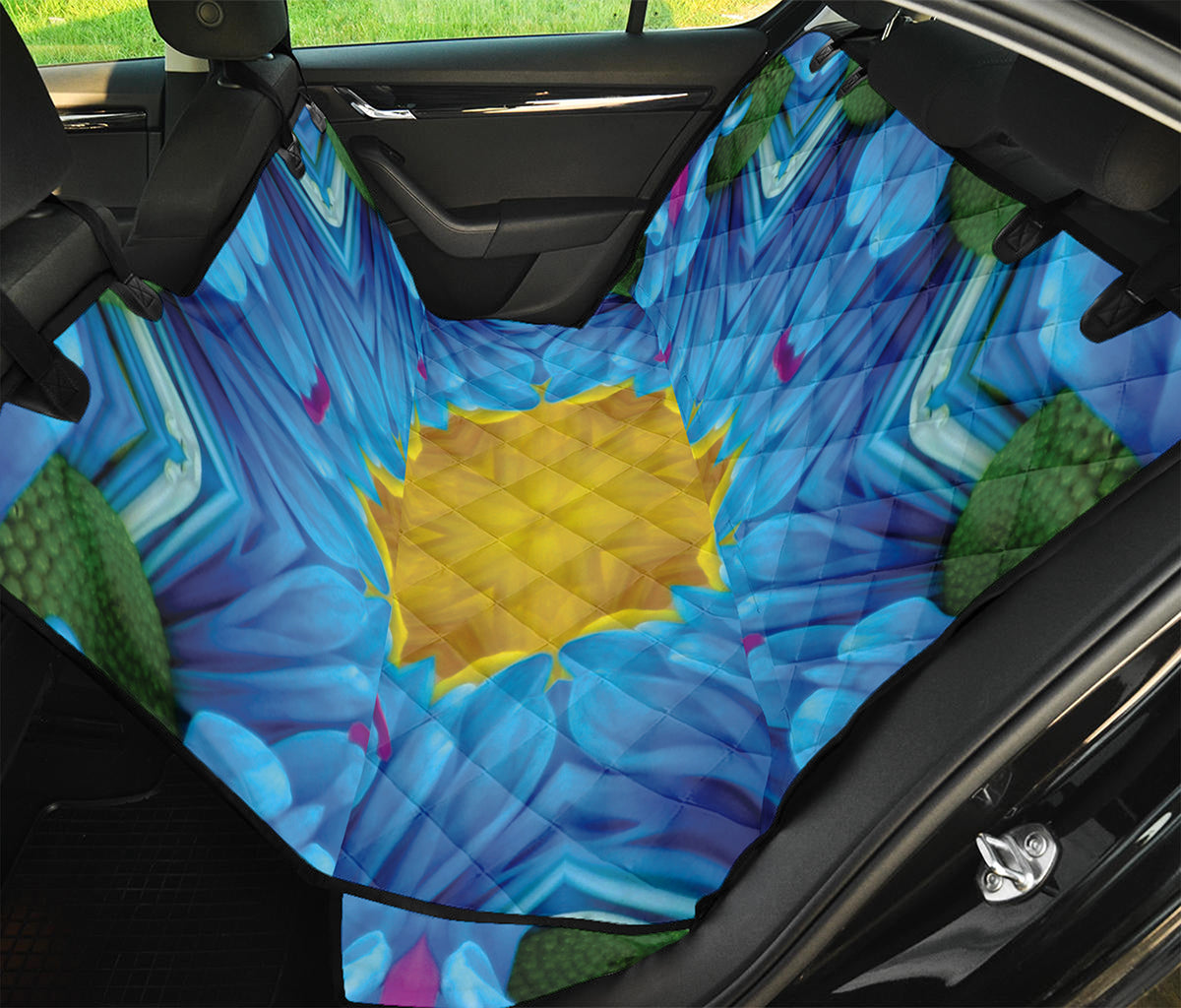 Blue And Pink Flowers Kaleidoscope Print Pet Car Back Seat Cover