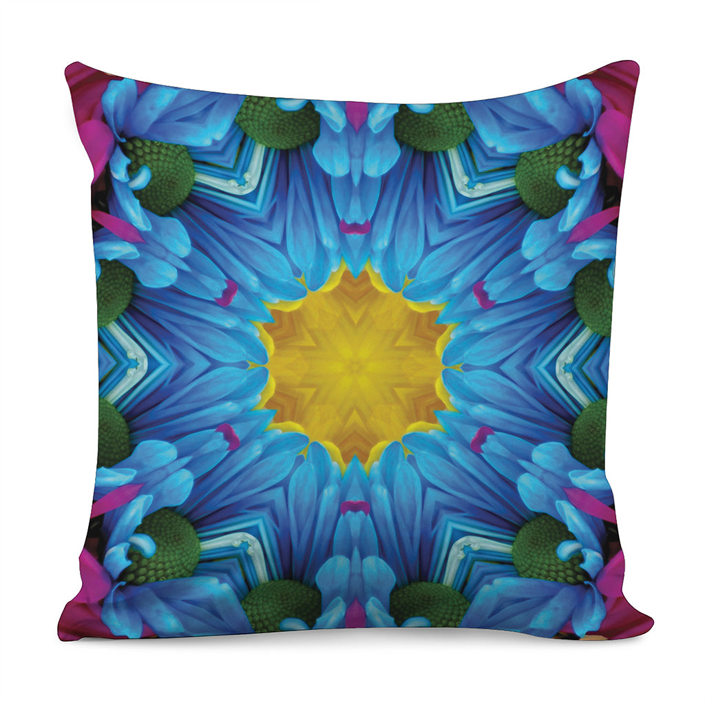 Blue And Pink Flowers Kaleidoscope Print Pillow Cover