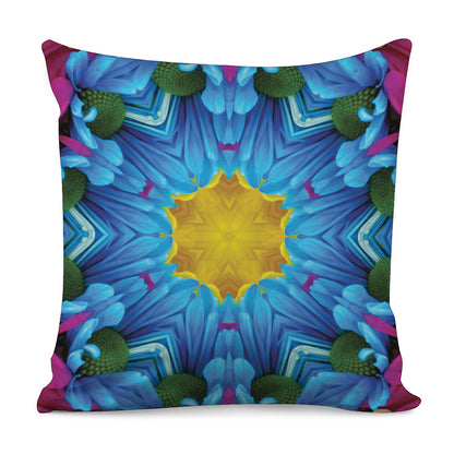 Blue And Pink Flowers Kaleidoscope Print Pillow Cover