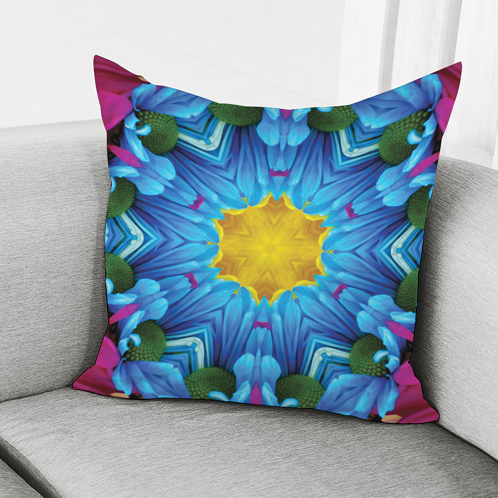 Blue And Pink Flowers Kaleidoscope Print Pillow Cover
