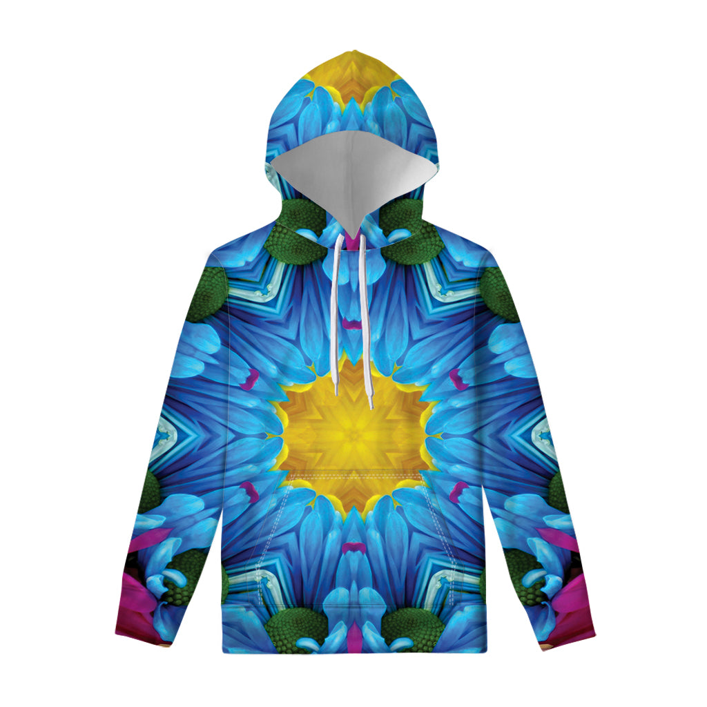 Blue And Pink Flowers Kaleidoscope Print Pullover Hoodie