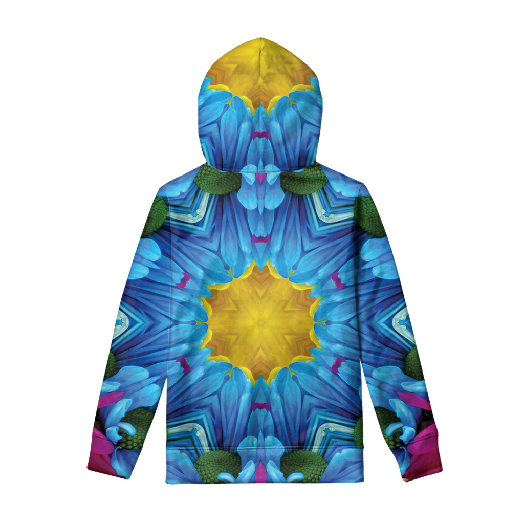 Blue And Pink Flowers Kaleidoscope Print Pullover Hoodie