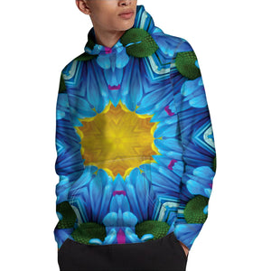 Blue And Pink Flowers Kaleidoscope Print Pullover Hoodie