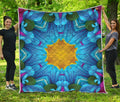 Blue And Pink Flowers Kaleidoscope Print Quilt