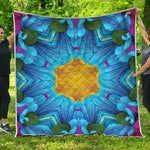 Blue And Pink Flowers Kaleidoscope Print Quilt