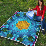 Blue And Pink Flowers Kaleidoscope Print Quilt