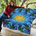 Blue And Pink Flowers Kaleidoscope Print Quilt