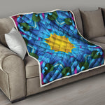 Blue And Pink Flowers Kaleidoscope Print Quilt