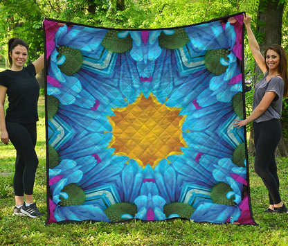Blue And Pink Flowers Kaleidoscope Print Quilt