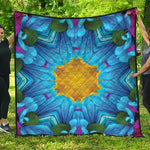 Blue And Pink Flowers Kaleidoscope Print Quilt