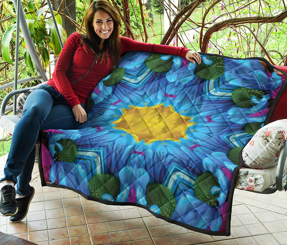 Blue And Pink Flowers Kaleidoscope Print Quilt
