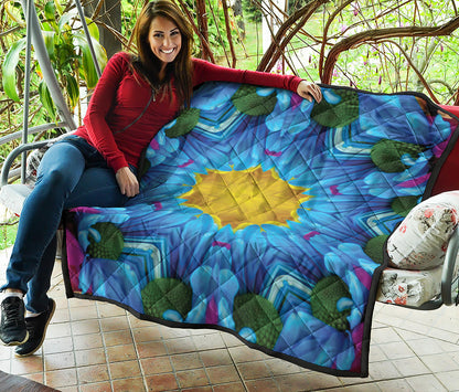 Blue And Pink Flowers Kaleidoscope Print Quilt