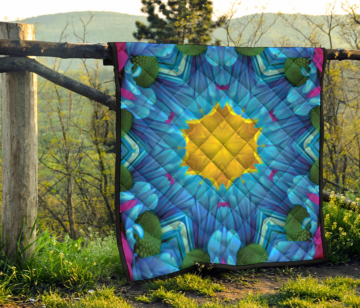 Blue And Pink Flowers Kaleidoscope Print Quilt