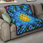 Blue And Pink Flowers Kaleidoscope Print Quilt